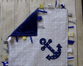Anchor Sensory Blanket, Baby Ribbon Blanket, Nautical Sensory Blanket, Personalized Lovey Blanket, Anchor Sensory Lovey, Nautical Lovey