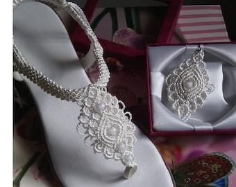 Women's Wedding Shoes, Macrame and Leather Sandals, Bohemian Sandals, Handmade sandals, Model: BIANCA
