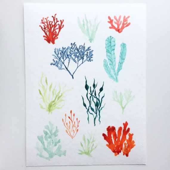 Colors of the Ocean Seaweed Original Watercolor Painting