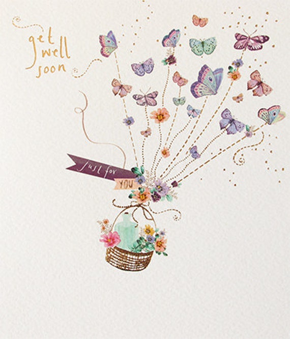 Get well soon pretty foiled butterfly card Pastel printed