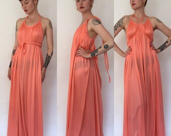 RESERVED do not buy 1970s halston iv peach pleated drapey versatile dress/70s dress