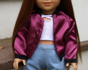 Dark Magenta Satin Bomber Jacket