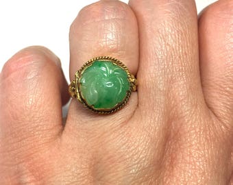 Antique Jade Ring - Jade Poison Ring - Antique Carved Floral Pattern Jade (Over 100 Years Old) Gold Plated Sterling Silver Locket Ring