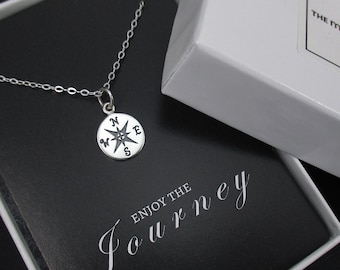 Enjoy The Journey Necklace Sterling Silver Compass Necklace Graduation Gift, Retirement Gift, New Direction, New Beginnings Necklace