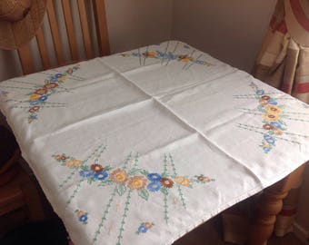 Hand embroidered . Afternoon tea cloth.