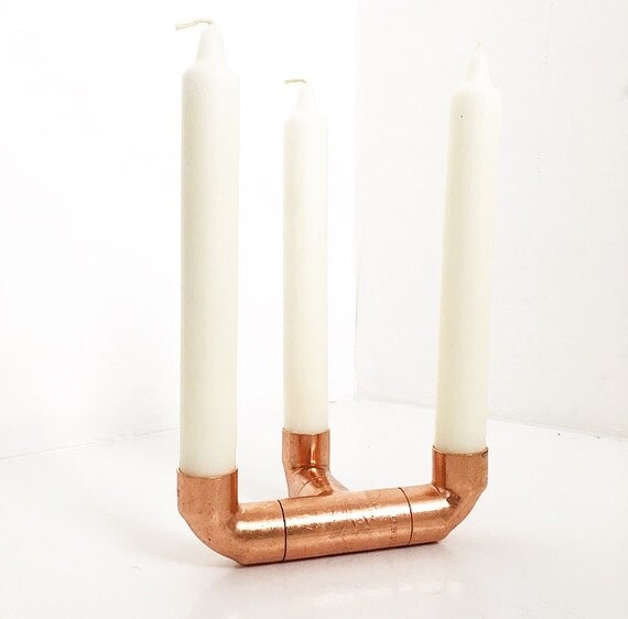Trio Copper candle holder Modern / Rose gold / Industrial