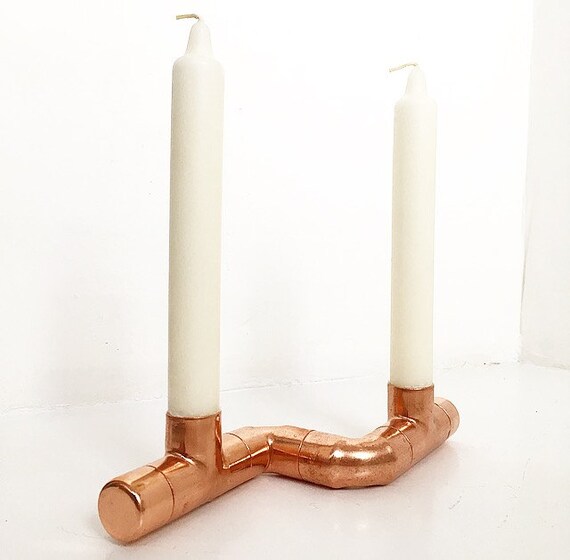 Items similar to Duo Copper candle holder Modern / Rose gold