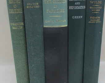 Scandinavian Forest -Set of Vintage Black and Green Decorative Books - Instant Library - Old Book Collection