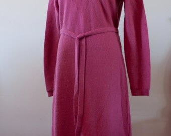 Pink 100% Wool Knit Sweater 80's Sweater Dress by Castleberry London/New York Size 12 M-833