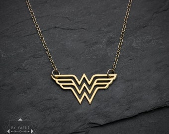 Wonder woman necklace, super hero jewelry, comics jewelry, wonder woman logo pendant, woman necklace, gift for woman.