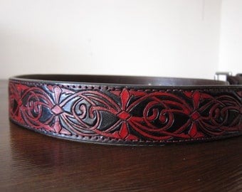 Tooled leather belt, custom leather belt, assassins creed belt, womens leather belt