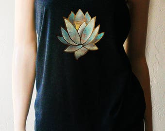 Blue Lotus Yoga Tank. Yoga Shirt. Workout Tank. Workout Womens. Yoga Top. Yoga Clothing. Lotus Shirt. Yoga. Exercise Clothing. Fitness Tank.