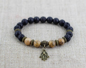 Hamsa bracelet Hamsa Jewelry Protection bracelet Spiritual jewelry Lava bead bracelet Buddhist jewelry Good luck gift Mother day gift Unisex
