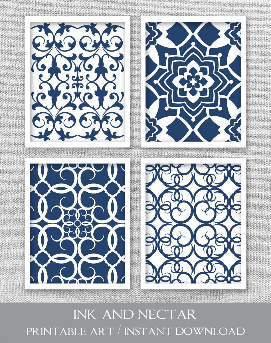 Printable Art Set Blue and White Art Blue Art Prints Navy