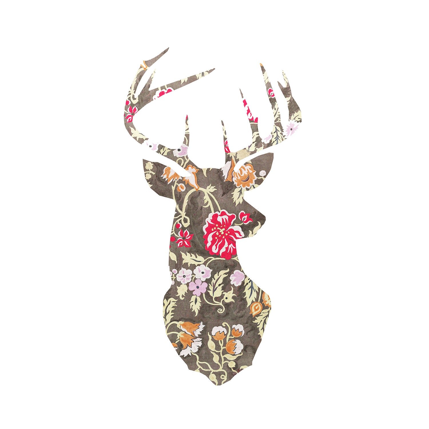 Decorative Deer Head Print Deer Head Silhouette Floral Art