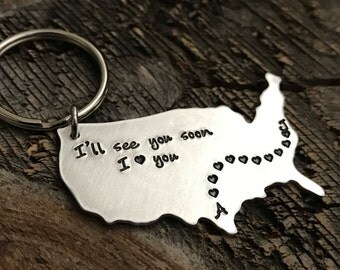 Long Distance Boyfriend Gift Long Distance Girlfriend Gift Best Friends Gift State Keychain Going Away Gift BFF Gift Mothers Day Gift LDR
