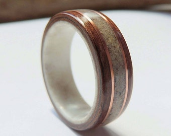 bentwood ring on antler linerblack walnut and deer antler with copperwooden wedding - Deer Antler Wedding Rings bentwood ring on antler linerblack walnut and deer antler with copperwooden wedding - Deer Antler Wedding Rings