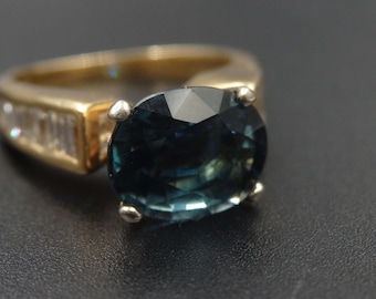 Sale! 14k gold indicolite tourmaline and 1ctw diamond ring size 5.5