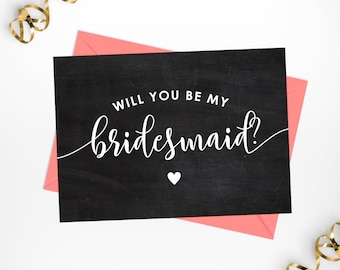 Will You Be My Bridesmaid Printable Chalkboard Card / 5"x7" Rustic Printable Bridesmaid Calligraphy Card