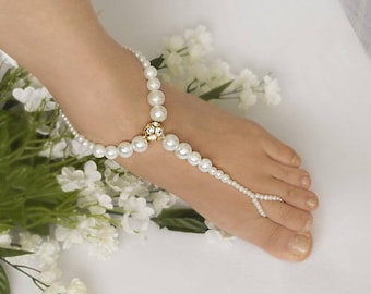 Wedding Barefoot Sandals,Pearl Bridal Foot Jewelry,Gold or Silver Plated with Rhinestone Charm Footless Jewelry,Flower Girl Jewelry -SD035