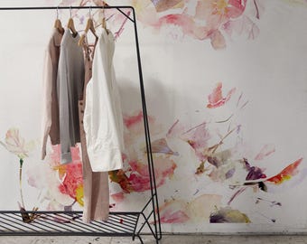 Spring Floral Removable Wallpaper, Watercolor wall mural, Peel and stick wallmural, Floral mural, Wall murals #2