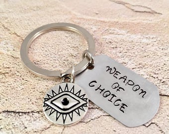 Evil Eye Keychain, Weapon of Choice, purse charm keychain, Gift for her, Protection Keyring, backpack charm,