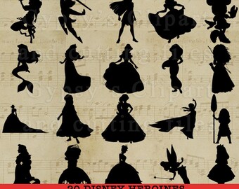 Disney Princess svg, Disney Princess Silhouette, Cinderella, Pocahontas, Jasmine, Mulan, Rapunzel, Cutting Files, Vinyl, Clipart, Vector