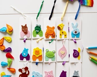 Kids Bookmarks, Set of 15 Felt Animal Bookmarks, Handmade Bookmark, Small Child's Bookmark, Cute Fun Book Page Marker, Childrens Book Gift