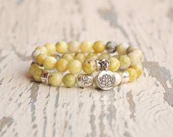 yellow bracelet Buddha bracelet Stack bracelet tibetan jewelry bead bracelet woman lotus bracelet gift brother mala wrist lotus flower charm