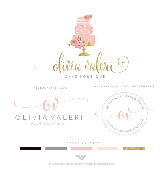 Bakery Logo Design Logo Set Floral Watercolor by BVLogoDesign