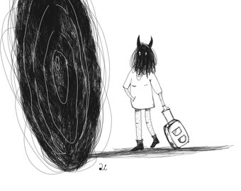 Dark art Print, black hole, Anxiety art, Contemporary art, black and white illustration, depression, survivor print, horror prints, demon