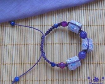 Purple bracelet jade jewelry macrame bracelet summer jewelry pretty gift for daughter Floral bracelet braided bracelet embroidered jewelry