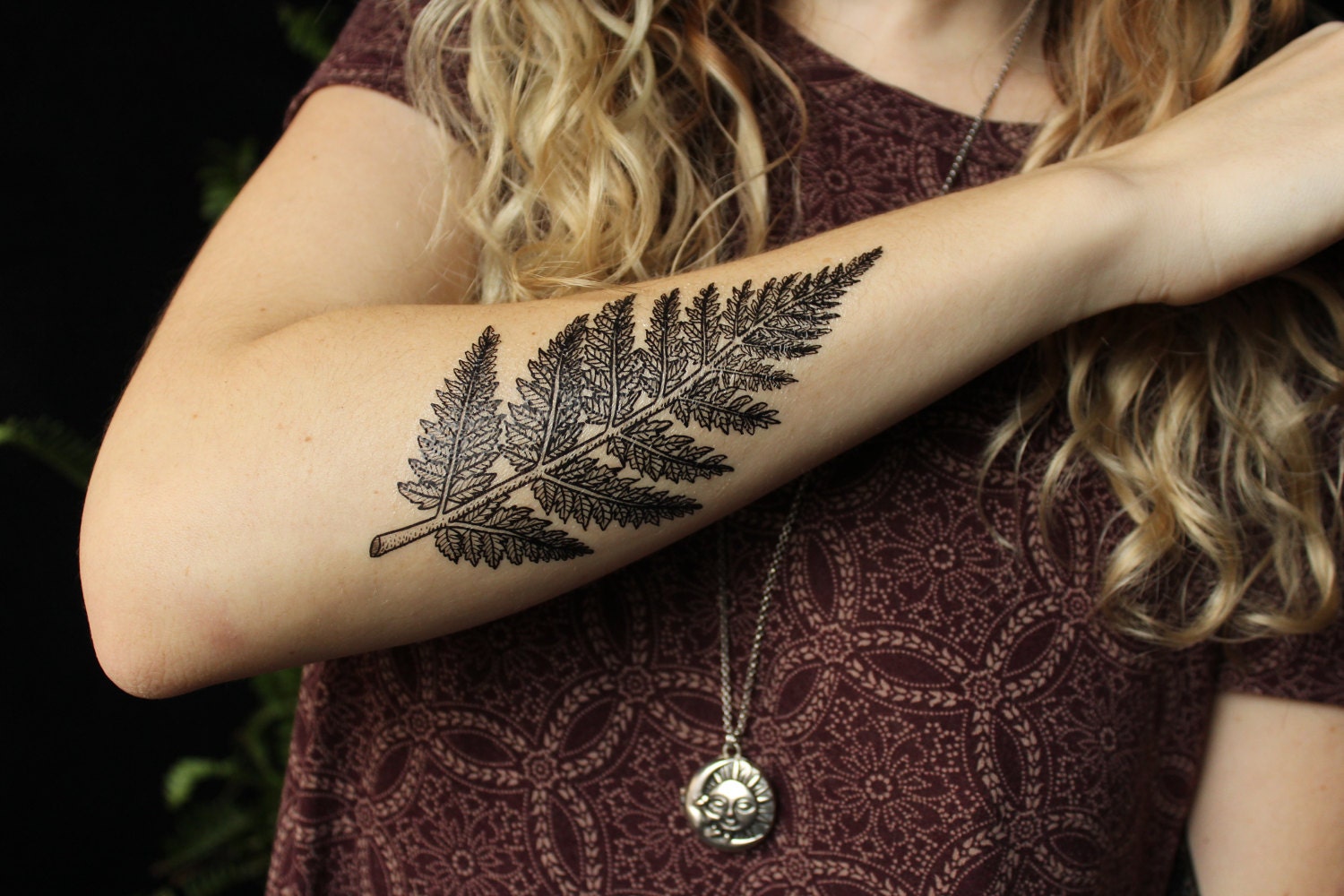 Fern Leaf Temporary Tattoo, Forest Leaves Tattoo, Black ...