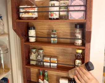 Hanging Handmade Wooden Spice Rack - storage shelf, kitchen, organizer, closet, pantry, spice, wooden shelf, wood, made in the USA