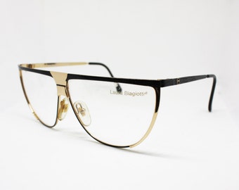 Half lunettes LAURA BIAGIOTTI flat top frame eyewear sunglasses, golden and black colour, preppy stylish golden frame, NOS 80s