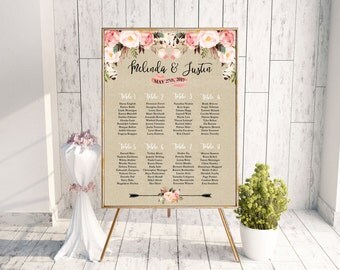 Wedding Seating Chart Template Printable Blush Seating Chart Wedding Reception Seating Sign Watercolor Seating Plan Sign Floral Table Plan