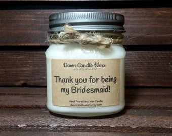Thank You Bridesmaid Gift - Thank You Bridal Party Gifts - 8oz Soy Candles Handmade - Maid of Honor - Matron of Honor - Wedding Candles