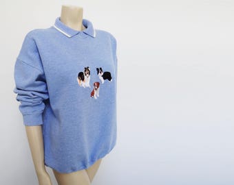 Dog Sweater, Blue Jumper, XL, Retro Jumper, Dog Lover, Gifts For Dogs, Lassie, Collie, Vintage Clothing, Dogs, Canine, Dog Clothing