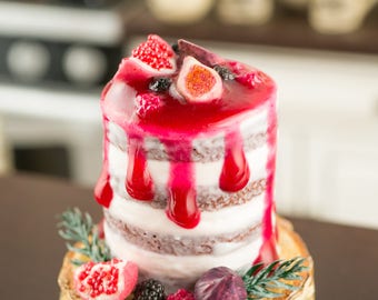 Rustic Wedding Cake with Berries, Pomegranates and Figs - 1:12 Dollhouse Miniature