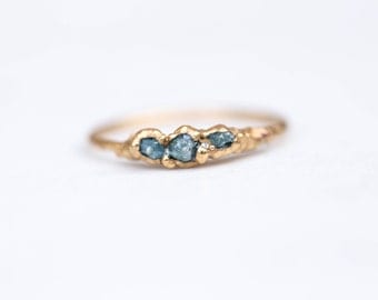 Triple Raw Blue Diamond Ring | Stackable Raw Diamond Ring | April Birthstone Ring | Raw Diamond Stacking Ring | Electroformed Diamond Ring