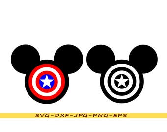 Mickey Mouse design and Captain America svg in svg, dxf, eps, png, jpg. For Silhouette, Cricut, vinyl cutting machines, embroidery.