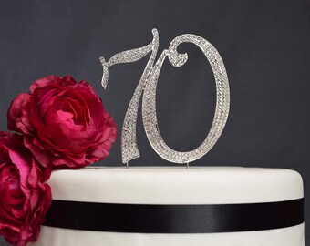 70 Rhinestone Cake Topper Premium Crystal Rhinestones - Monogram Number Seventy - 70th Birthday or Anniversary Party Decoration