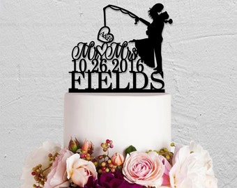 Fishing Cake Topper,Wedding Cake Topper,Initials Cake Topper,Mr And Mrs Cake Topper,Hook On Love Cake Topper,Last Name Cake Topper