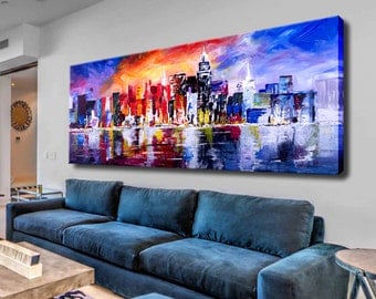 Acrylic Painting, Canvas Abstract City, Large abstract art, Colorful painting, City paintings, Landscape Painting On Canvas, City painting