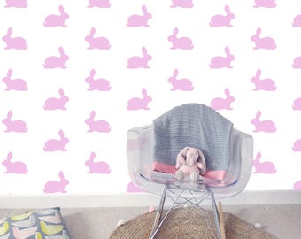 Wallpaper Bunnies in Pink Girls Decor Wall Decoration Bunny Kids Bedroom Wallpaper