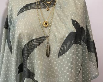 Kaftan/hand dyed /handprinted/FAB 208 NYC/ sheer boho kaftan/khaki kaftan/boho chic/hand made/asymmetrical kaftan