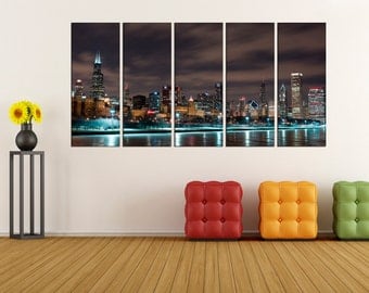 Chicago Skyline Wall Art chicago skyline on canvas brite night chicago art large Chicago Skyline Wall Art chicago skyline on canvas brite night chicago art large
