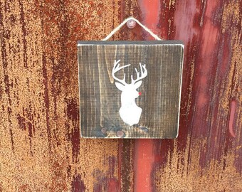 Hand-painted Wooden Rudolph Sign – Christmas, rustic