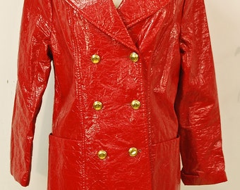 1960's Red Vinyl Mod Jacket / Raincoat / Rockabilly / Mad Men / Rare Collectable Retro
