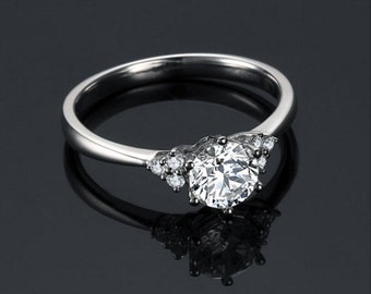 Moissanite Engagement Ring 14k White Gold Modern Round Forever Brilliant Moissanite Ring Designed Engagement Ring Diamond Ring